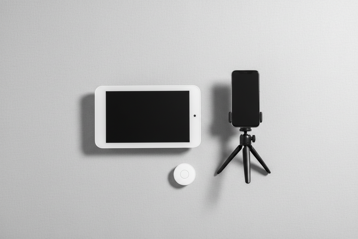 Selfie Monitor Flat Lay with Tripod